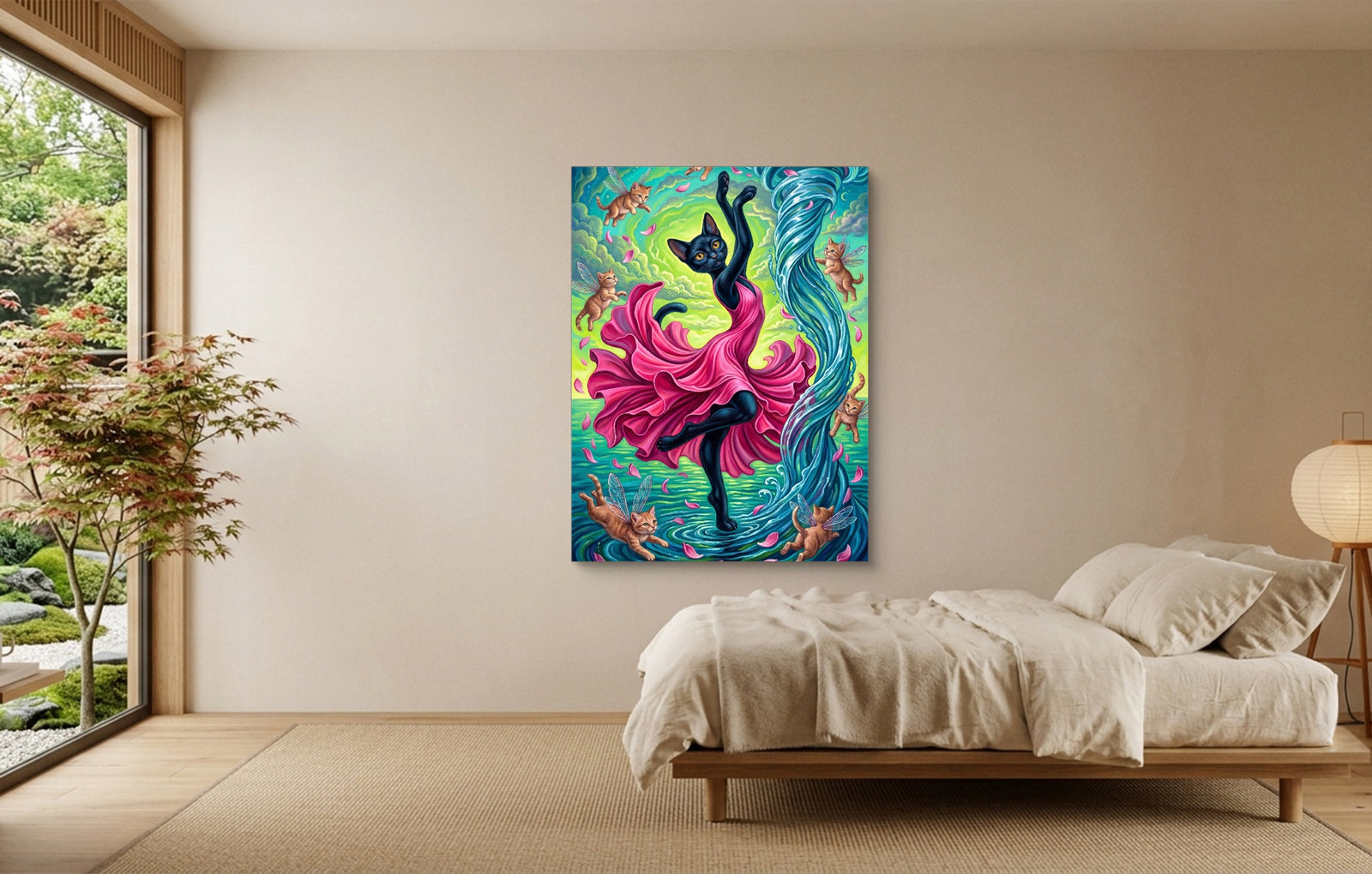 Cat's Water Dance — cat's water dance white studio framed black