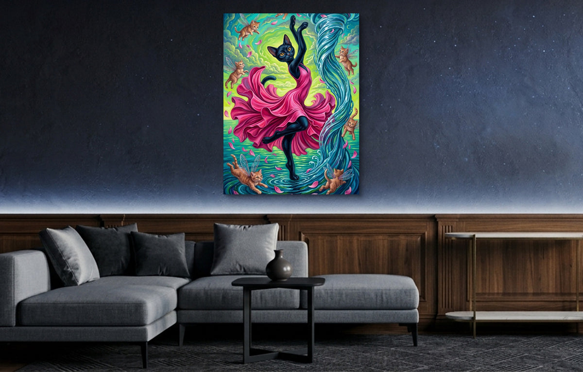 Cat's Water Dance — cat's water dance lounge room blue 1port flush print