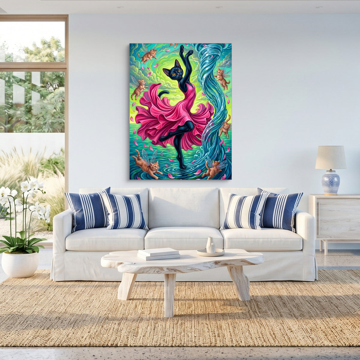 Cat's Water Dance — cat's water dance sq beach house 1port flush print