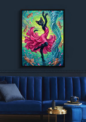 Cat's Water Dance — cat's water dance sq blue luxury room 1port framed black