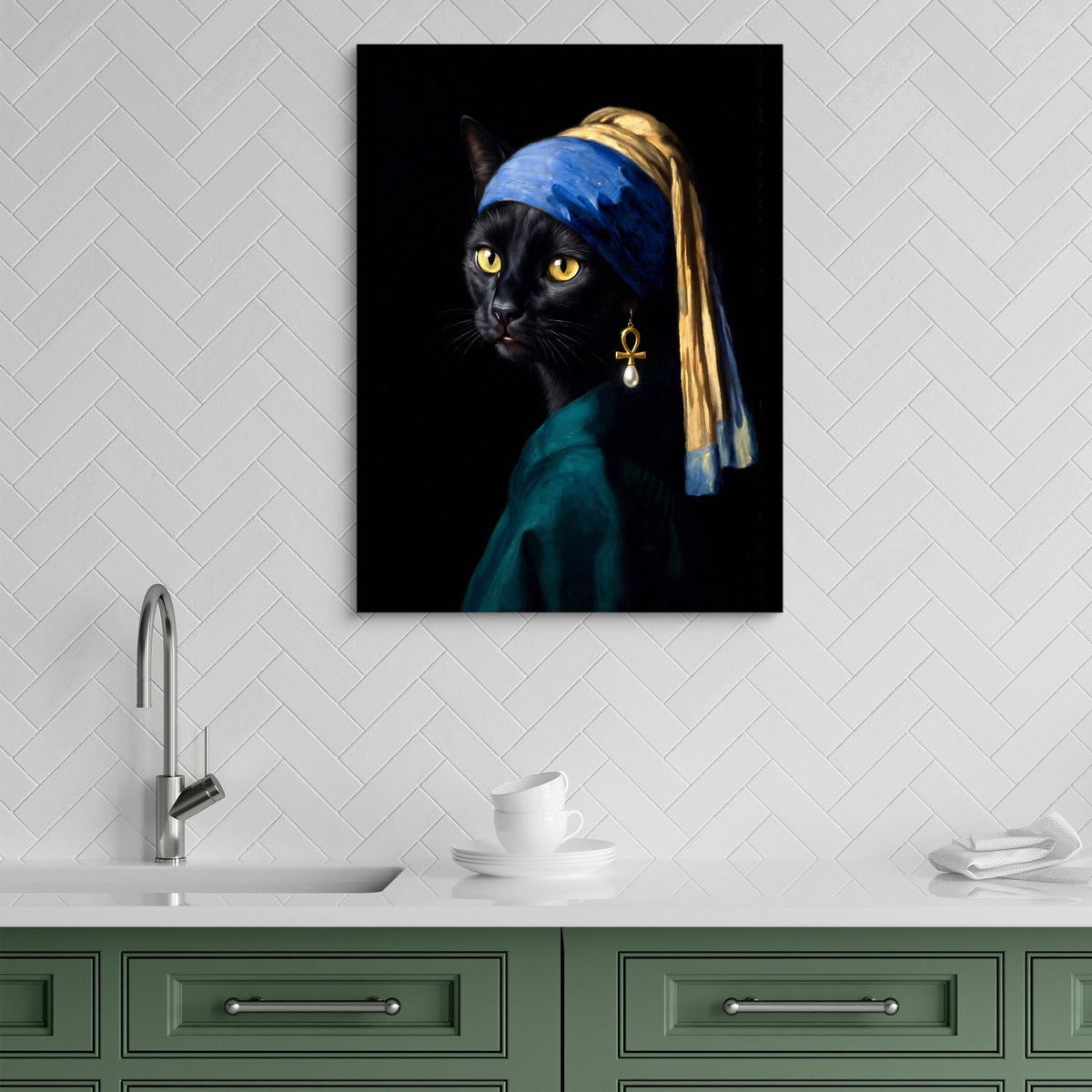 Cat with a Pearl Earring - Luxury Wall Art