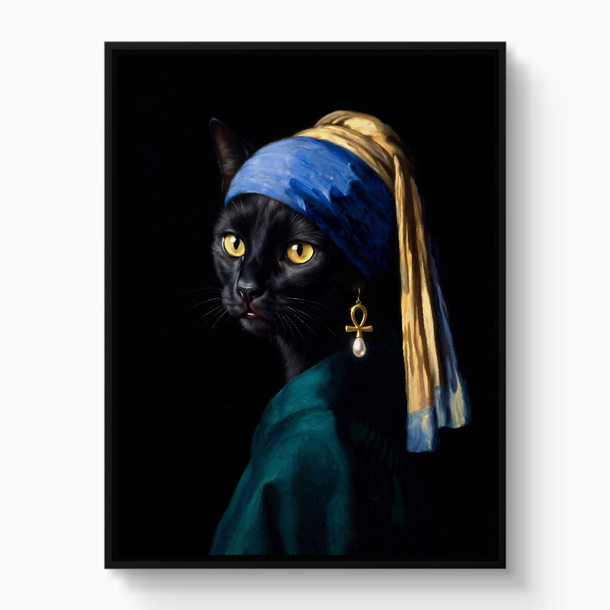 Cat with a Pearl Earring — cat with a pearl earring white studio framed black
