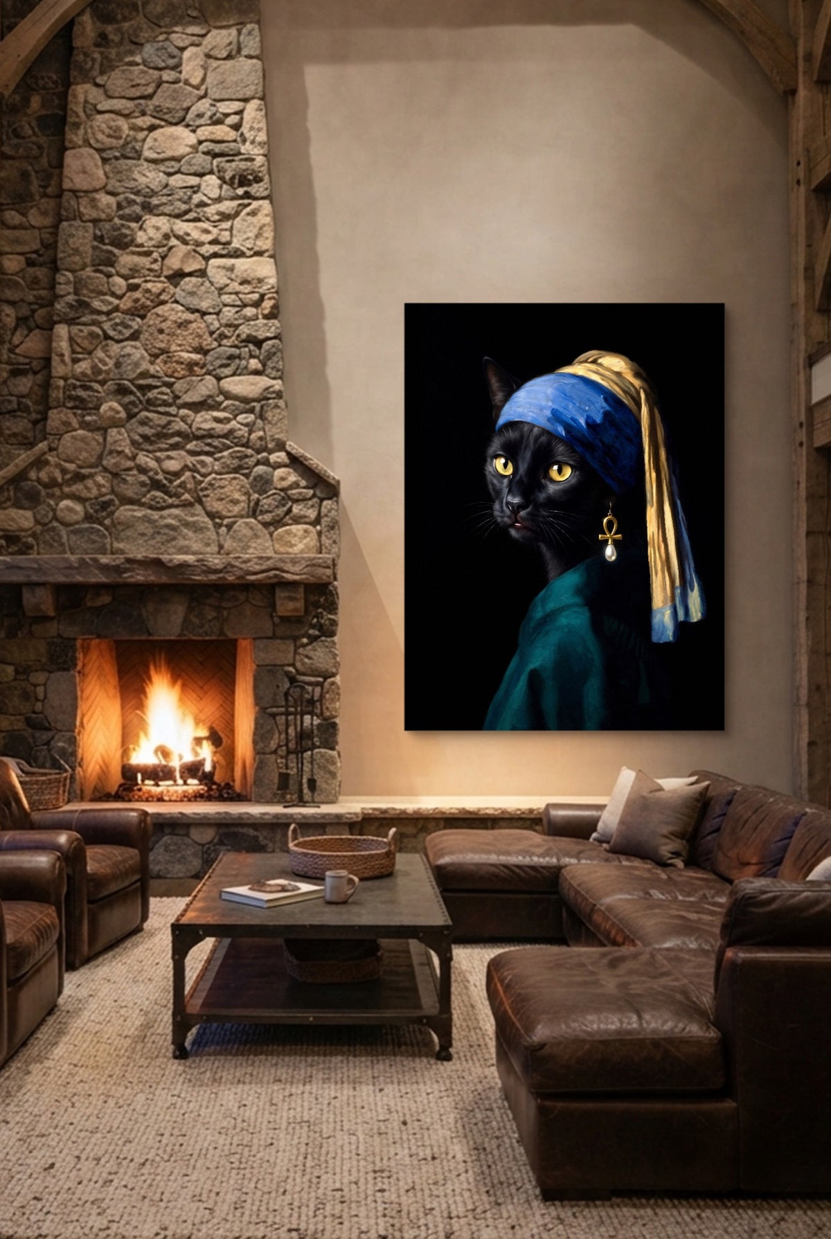 Cat with a Pearl Earring — cat with a pearl earring p living room interior space 1port flush print