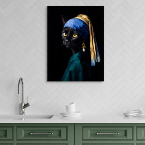 Cat with a Pearl Earring — cat with a pearl earring sq green kitchen 1port flush print