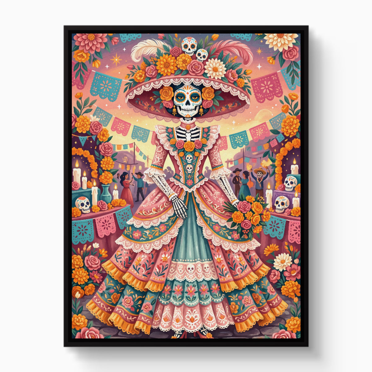 Catrina Festive Bloom — catrina festive bloom white studio framed black