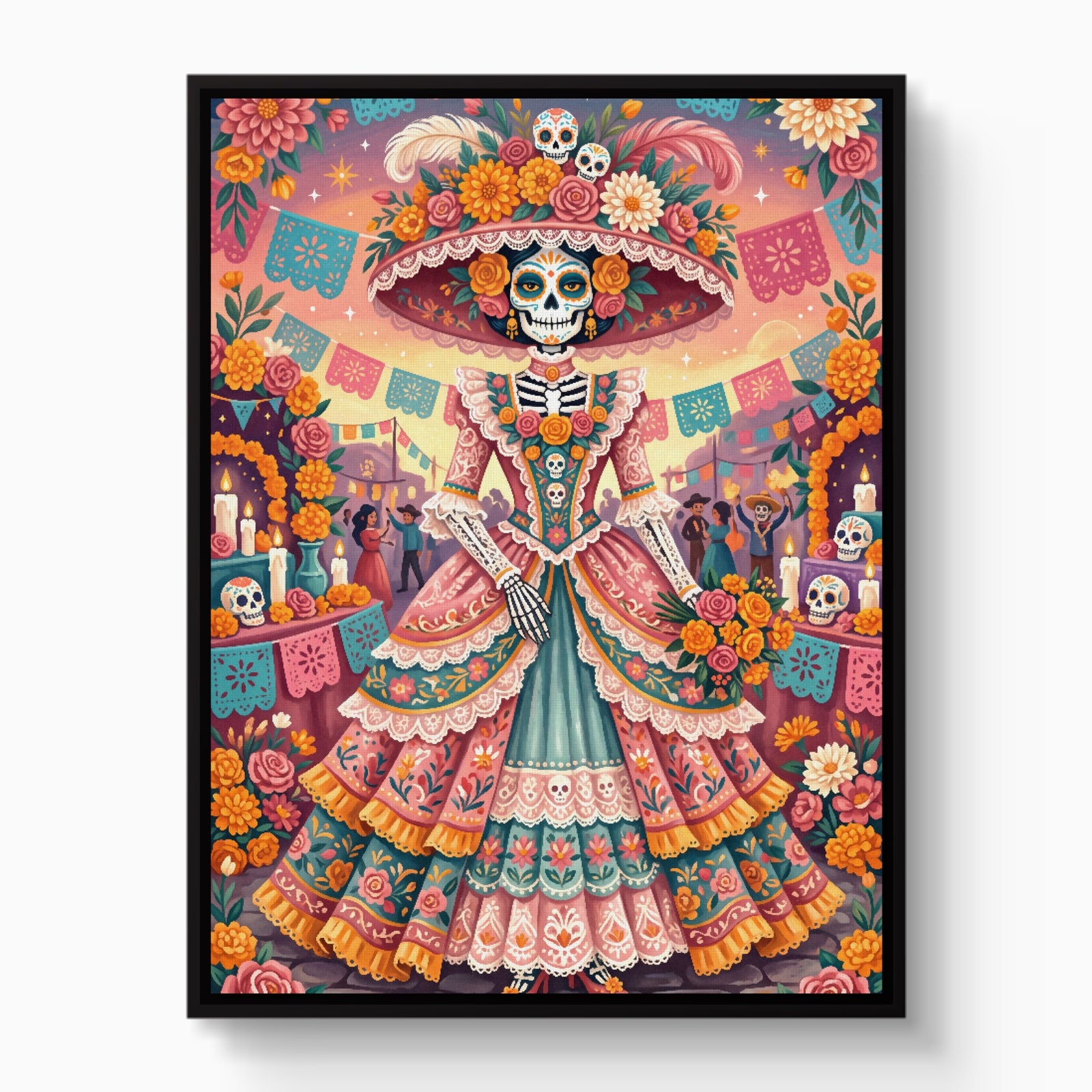 Catrina Festive Bloom — catrina festive bloom white studio framed black