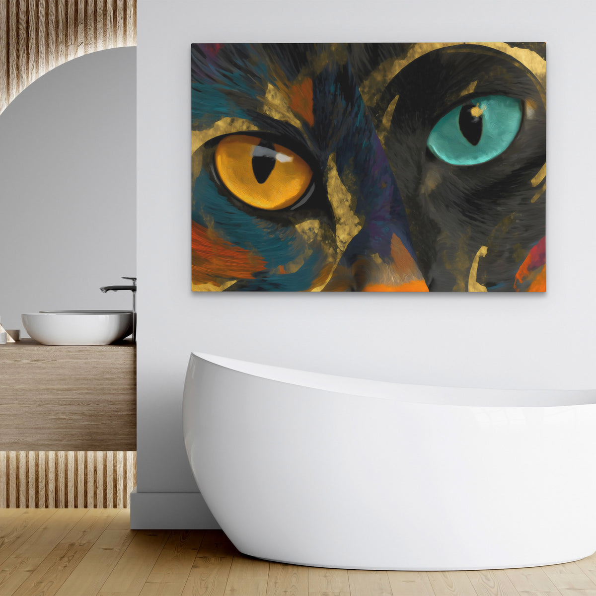Cats Amber Teal - Luxury Wall Art