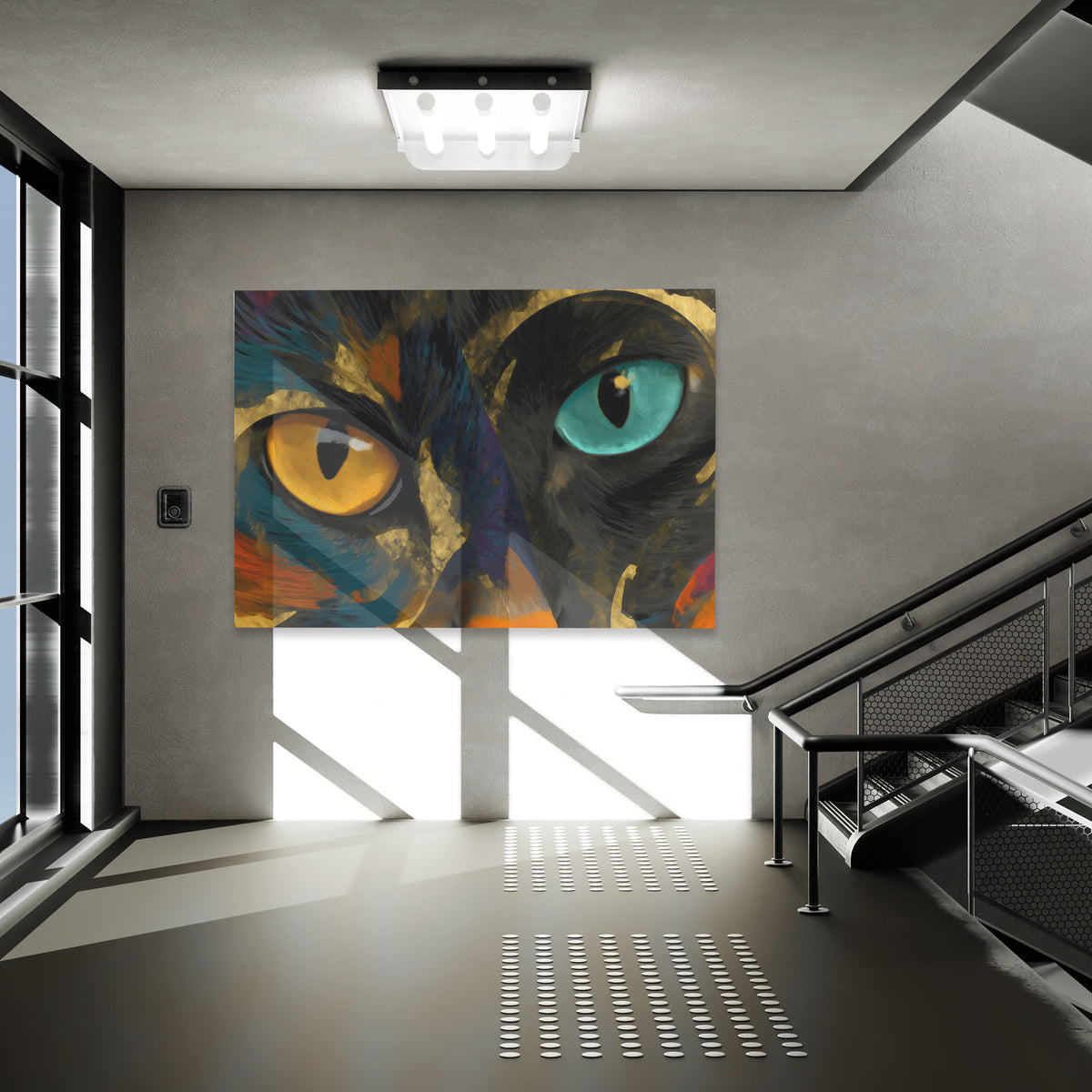 Cats Amber Teal - Luxury Wall Art