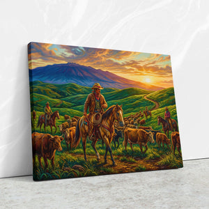 Cattle Herding Sunset — Cattle Herding Sunset Against Wall4x5 Reflect2 15