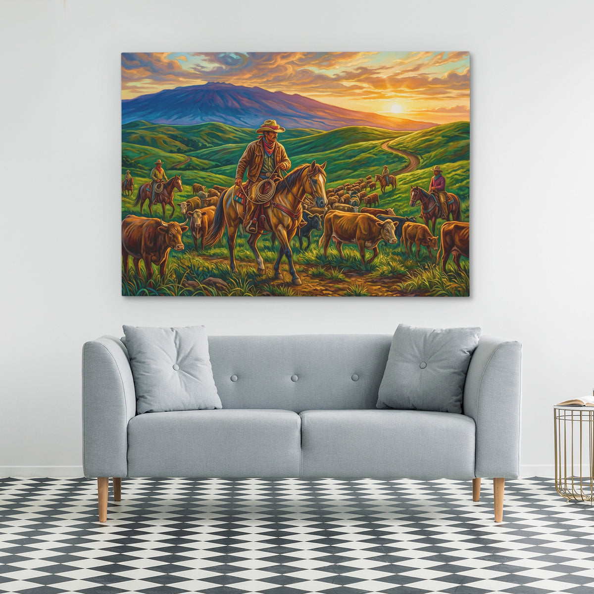 Cattle Herding Sunset — Cattle Herding Sunset Checkered Floor 47