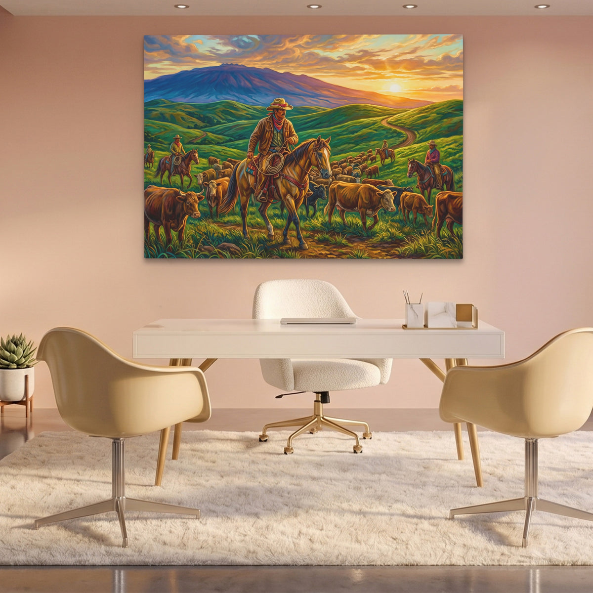 Cattle Herding Sunset — Cattle Herding Sunset Pink Office Land 143