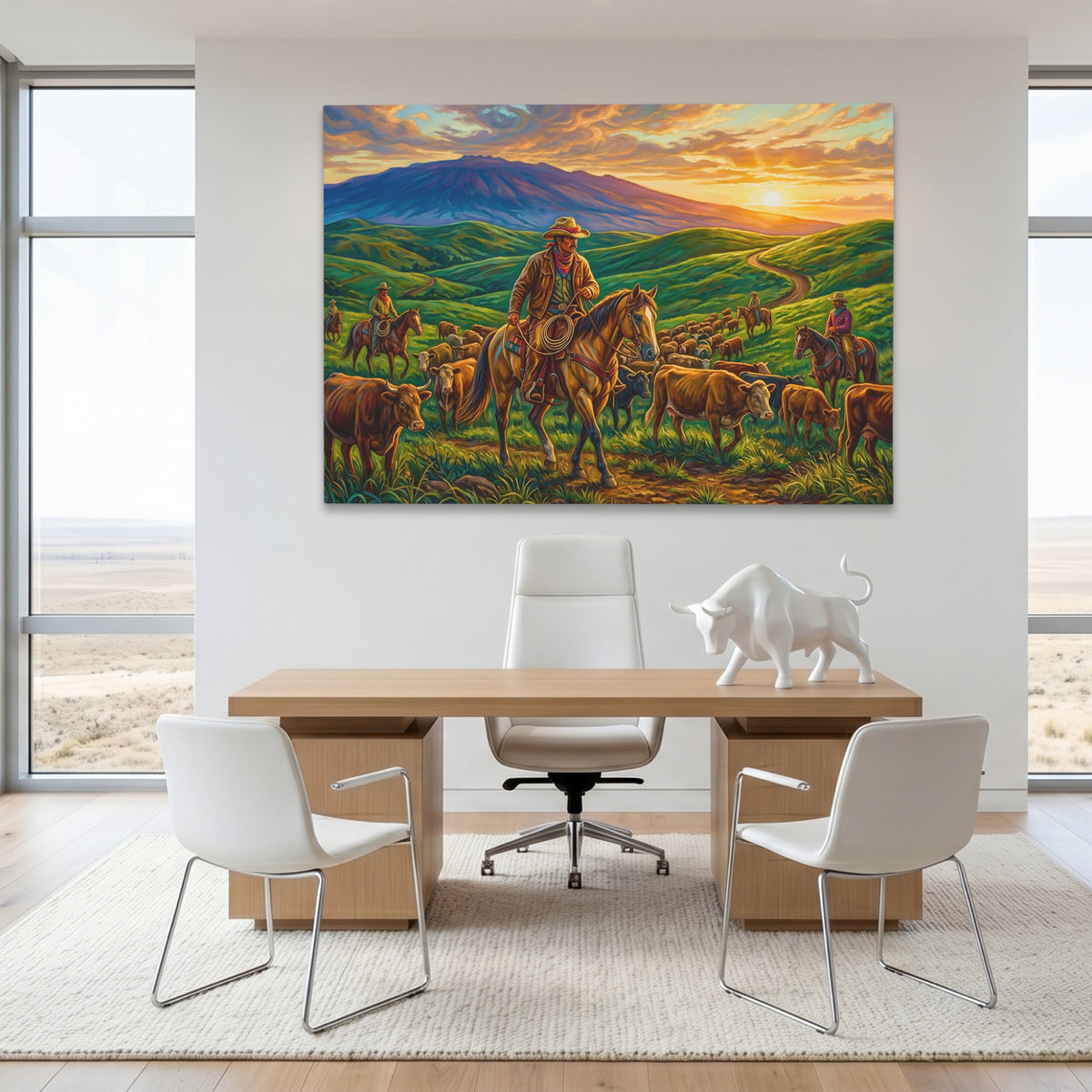 Cattle Herding Sunset — Cattle Herding Sunset White Bull Room Land 191