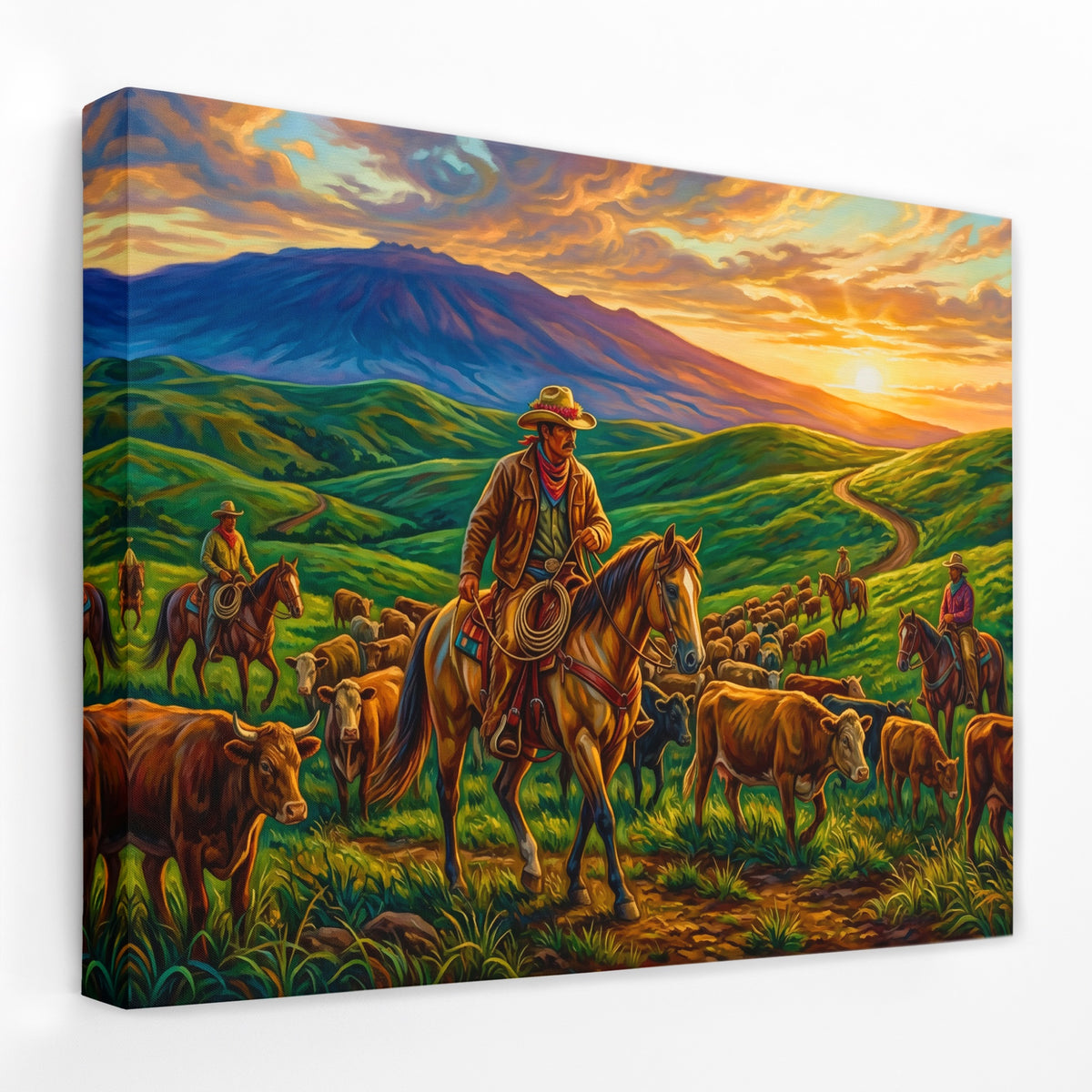 Cattle Herding Sunset — Cattle Herding Sunset Landscape   Side View   Mirror Wrap 111