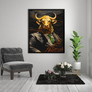 a painting of a bull wearing a suit and tie