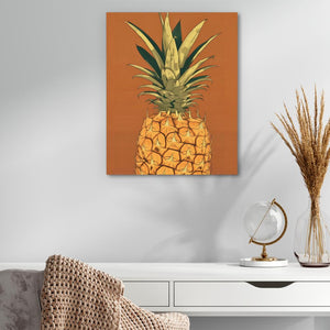 a painting of a pineapple on an orange background