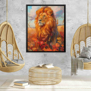 a painting of a lion in a room