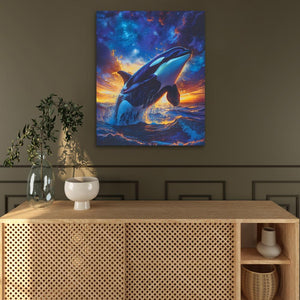 a painting of a dolphin jumping out of the water