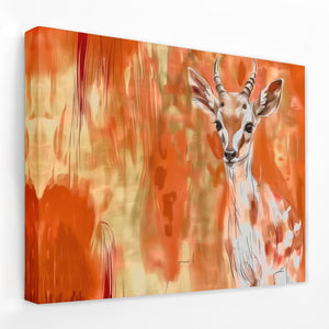 a painting of a deer on an orange background