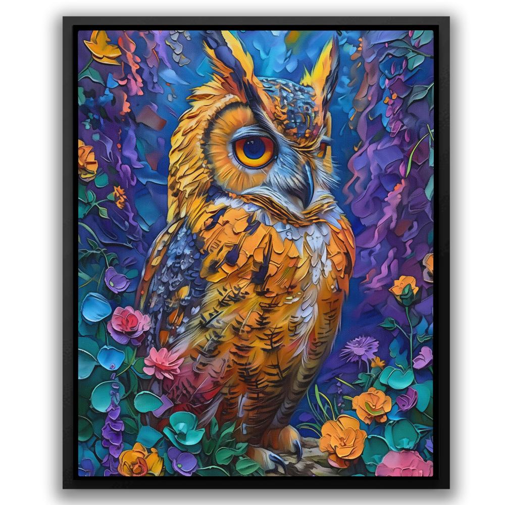 a painting of an owl surrounded by flowers