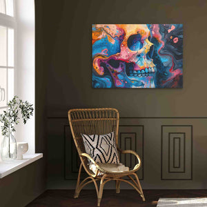 a living room with a chair and a painting on the wall