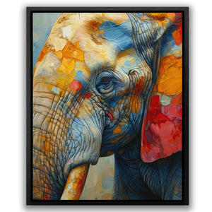 a painting of an elephant with a red tusk