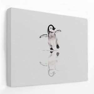 a black and white penguin on a white background