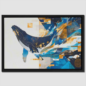 a painting of a whale in a black frame