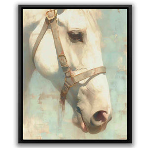 a white horse with a bridle on it's head