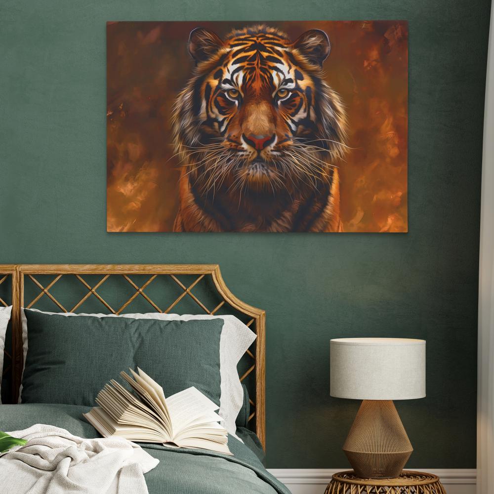 a painting of a tiger on a white wall