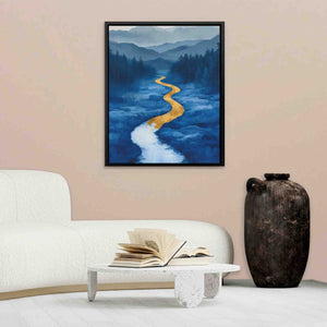 a painting of a road going through a valley