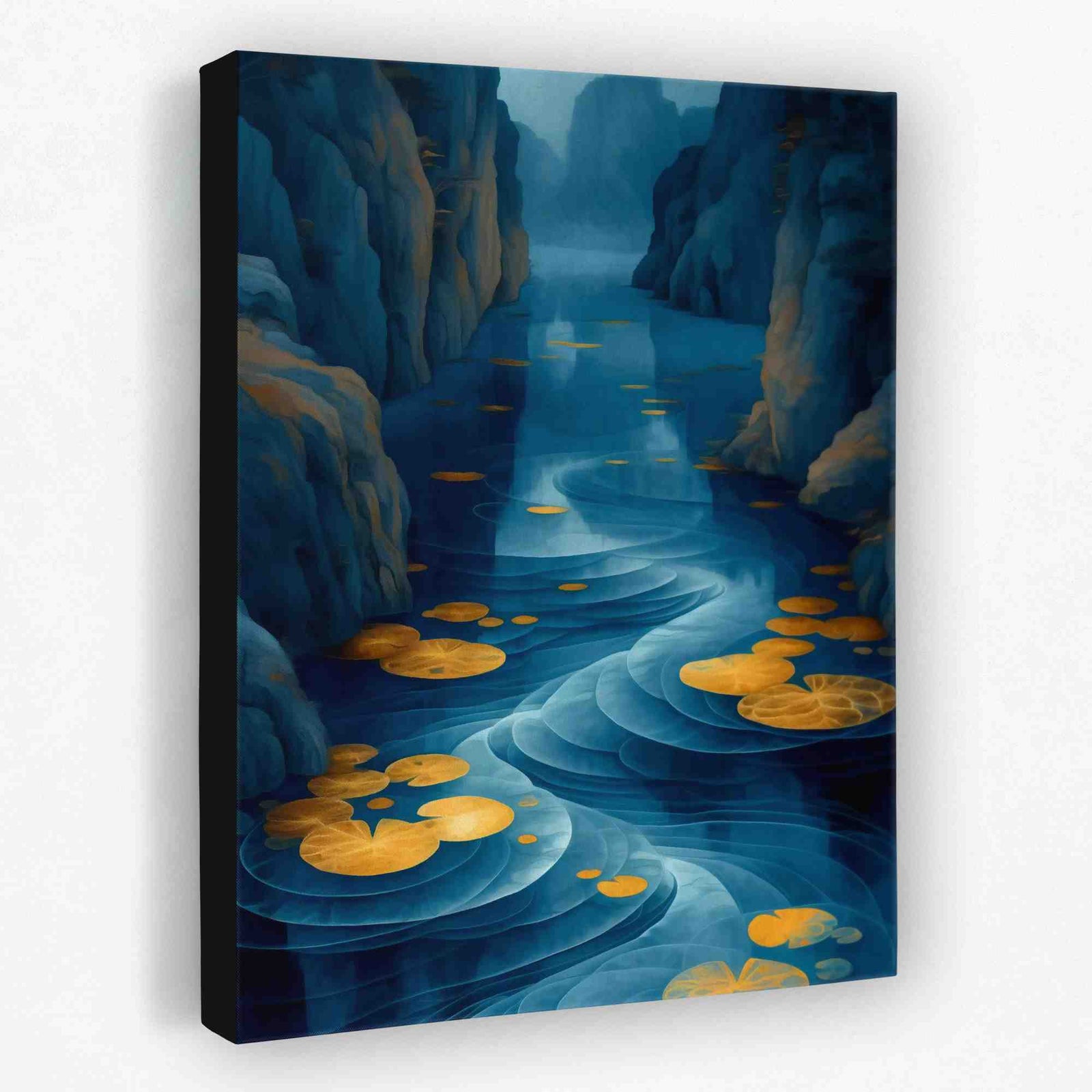 a painting on a wall of a river