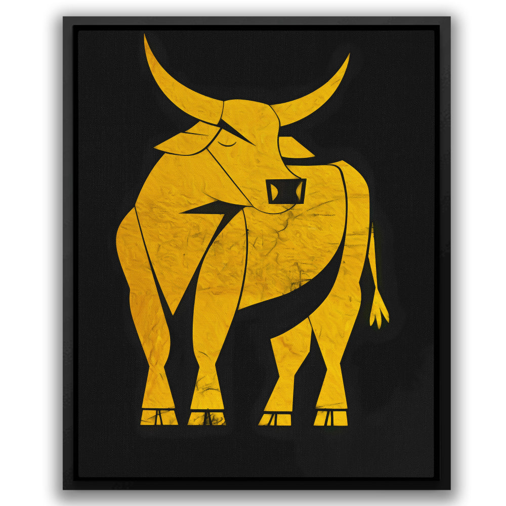 a painting of a bull on a black background