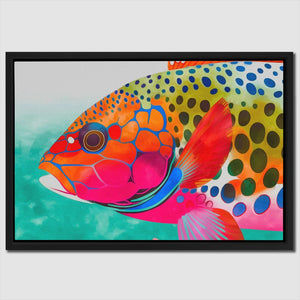 a painting of a colorful fish on a white background