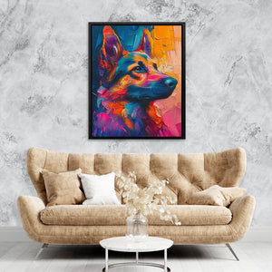 a painting of a dog on a wall above a couch