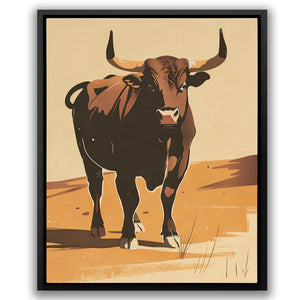 a painting of a bull standing in the desert