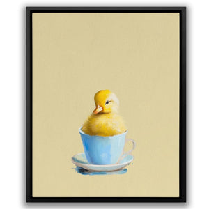 a painting of a duck in a teacup