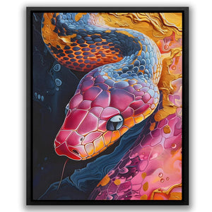 a painting of a snake on a black background