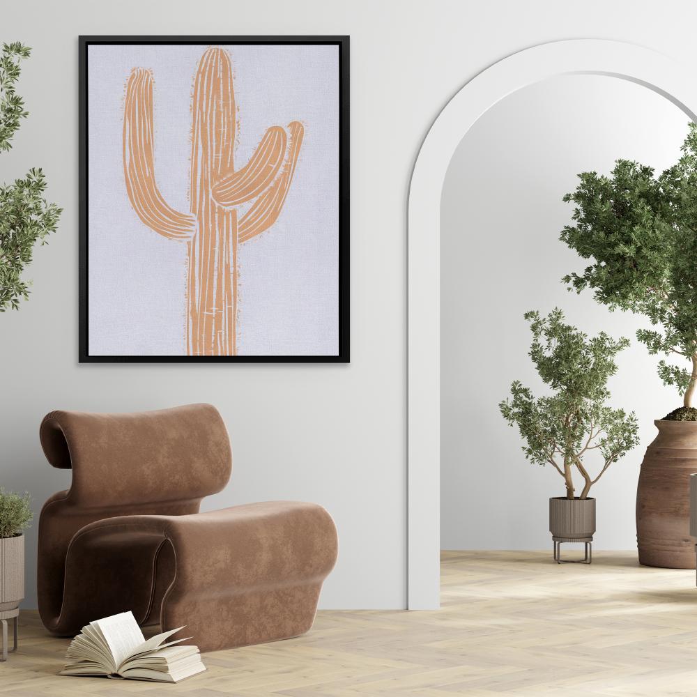 a white canvas with an orange cactus on it