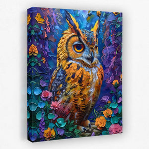 a painting of an owl surrounded by flowers