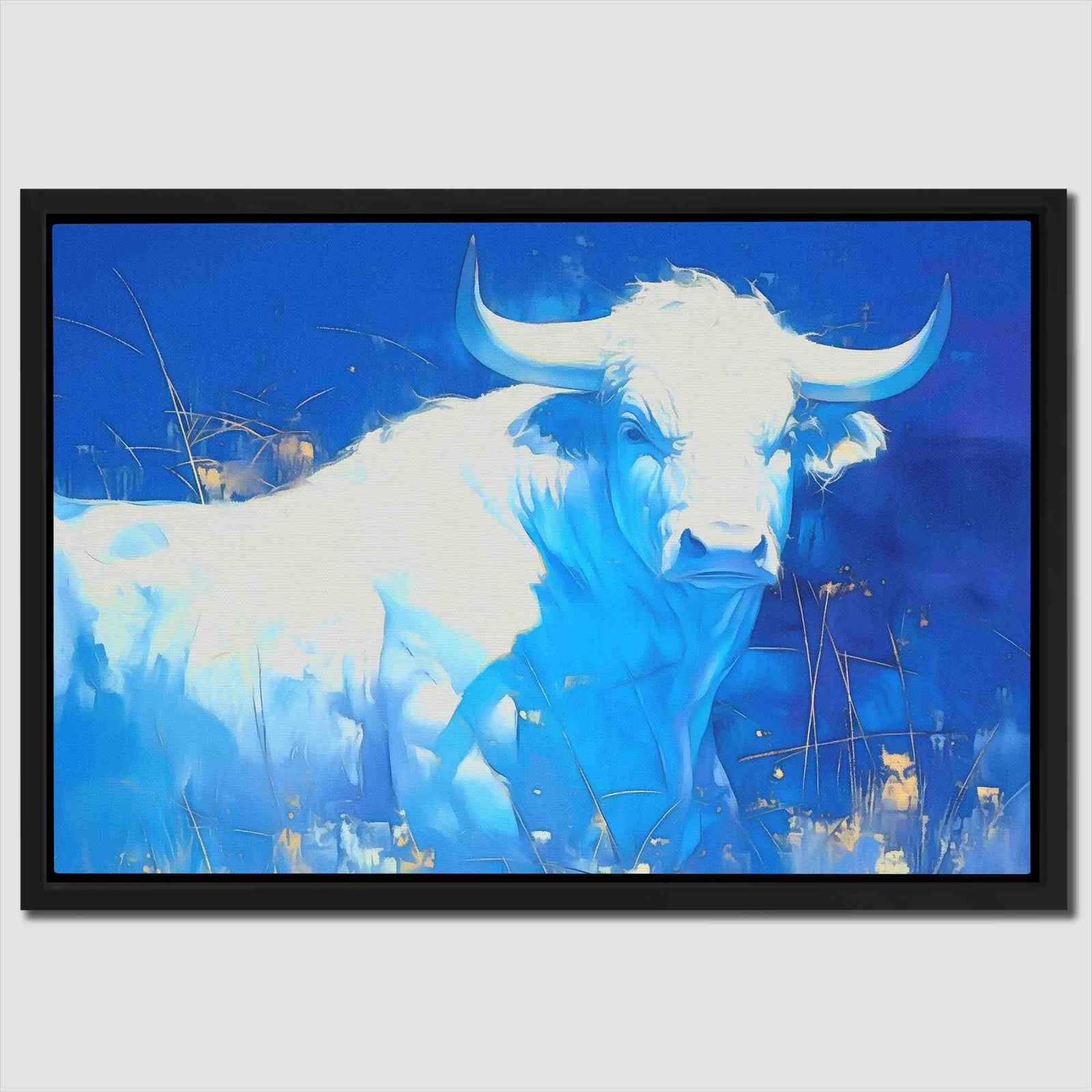 a painting of a bull in a field