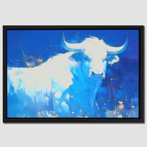 a painting of a bull in a field