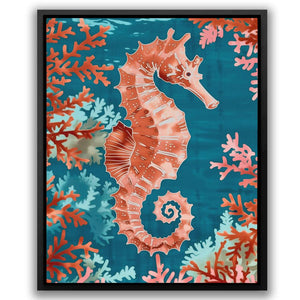 a painting of a sea horse on a blue background