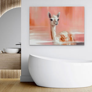 a painting of a baby deer in a bathroom