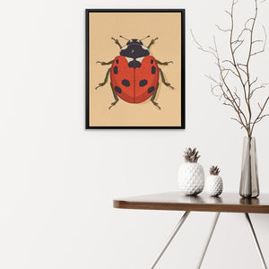 a picture of a ladybug on a wall above a table