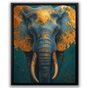 a painting of an elephant with yellow tusks