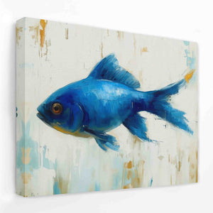 a painting of a blue fish on a white background