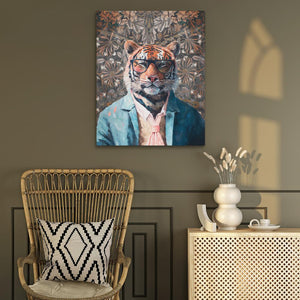 a painting of a tiger wearing a suit and tie