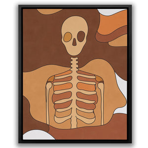 a painting of a skeleton holding a hot dog