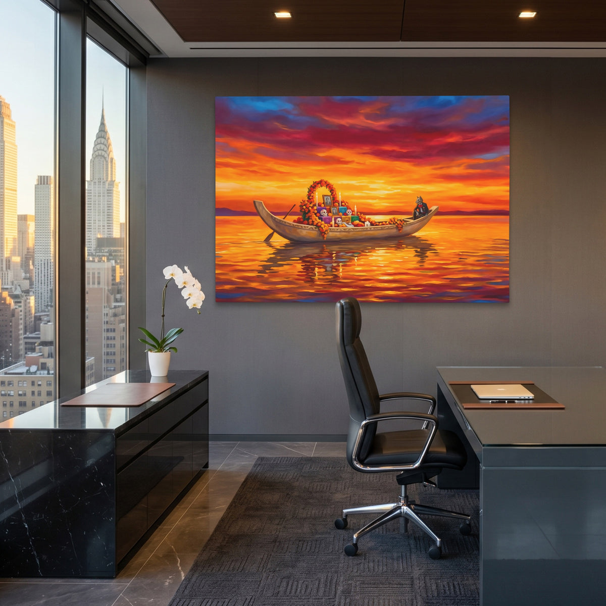 Ceremonial Boat Sunset — Ceremonial Boat Sunset Office View Land 187