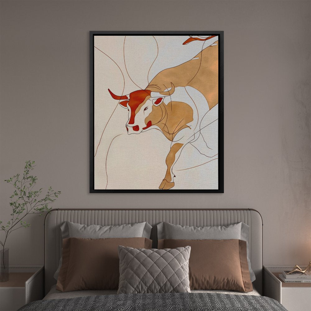 a painting of a bull on a white wall